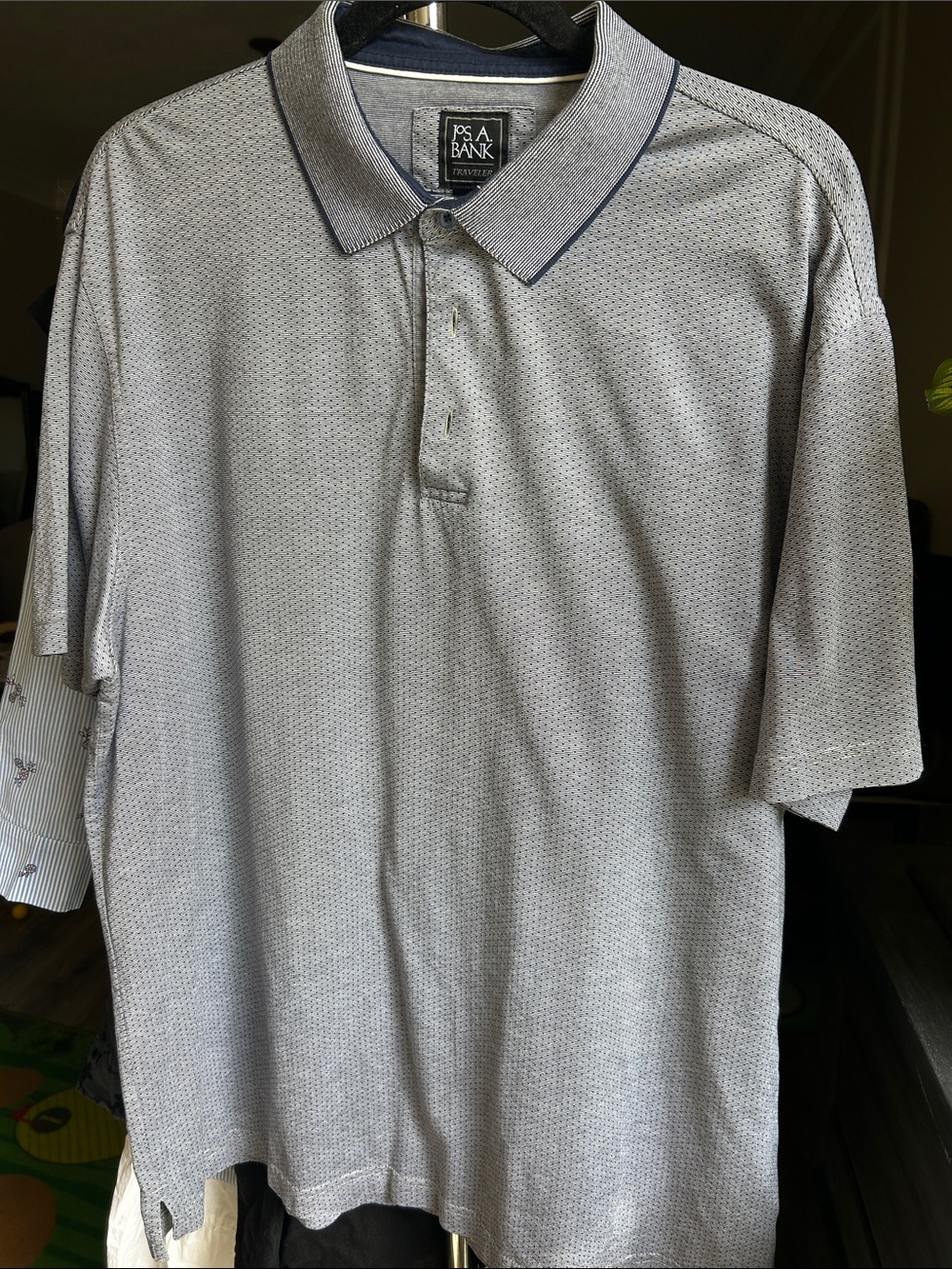 Jos. A. Bank Light Gray Micro-Pattern Polo with Navy Trim